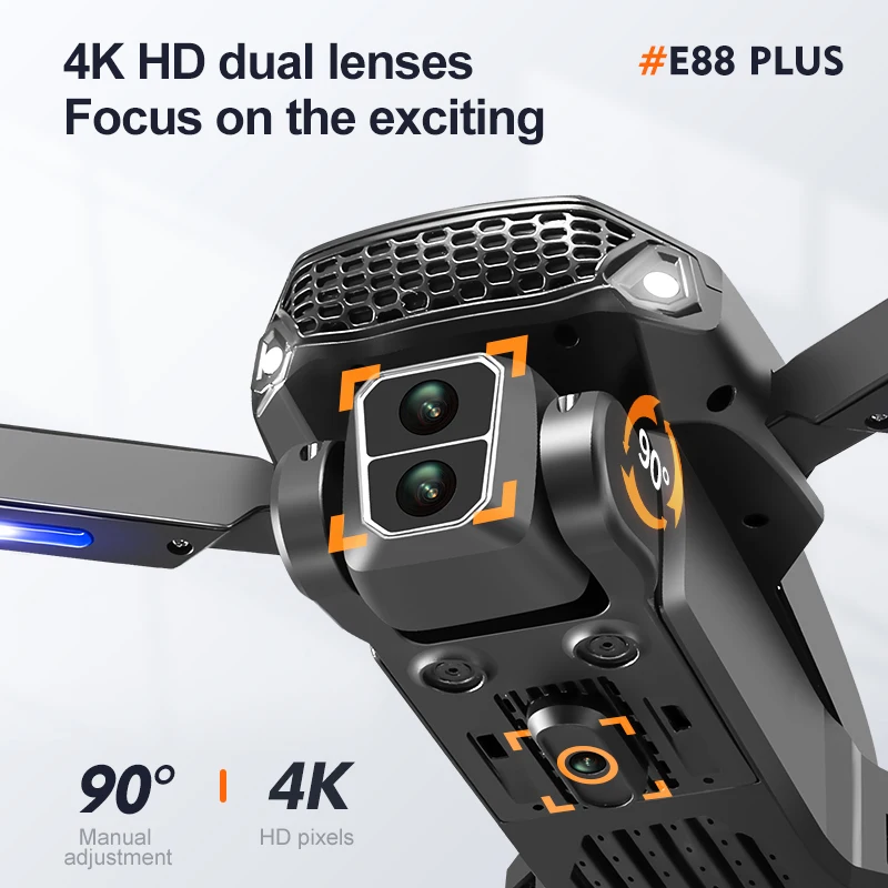 새로운 E88 Plus 쿼드콥터 드론: 90 °   전 - Drone Camera 4K 리뷰 및 가격